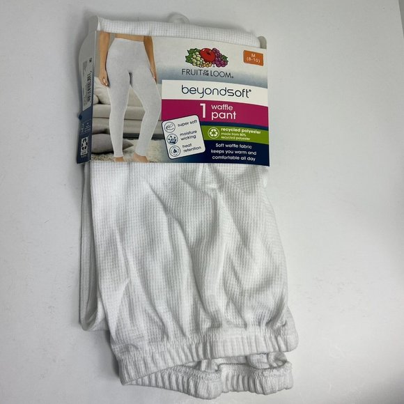 Fruit Of The Loom Womens Beyond Soft Waffle Pant Size Medium 8-10 White Thermal - Picture 9 of 12